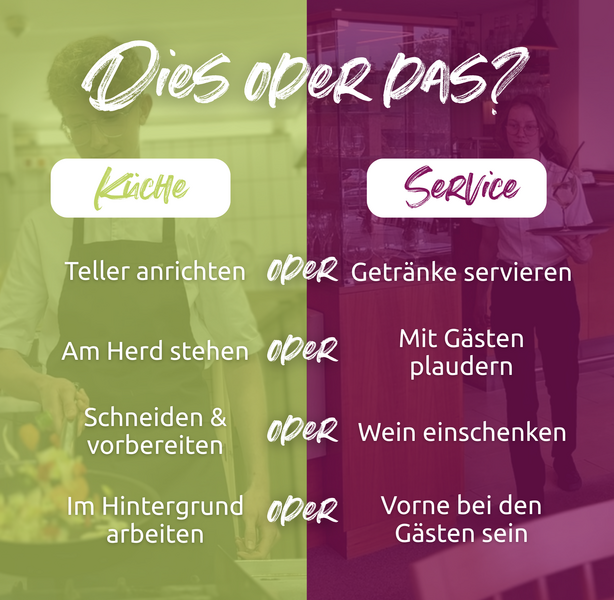Quiz: Küche oder Service - welcher Lehrberuf passt zu dir? Quiz: Küche oder Service - welcher Lehrberuf passt zu dir?